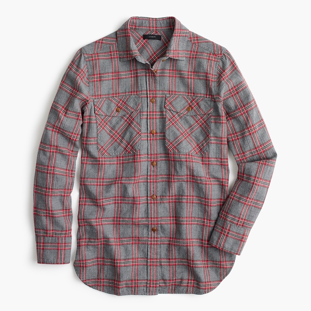 J. Crew Boyfriend Shirt In Pewter Plaid